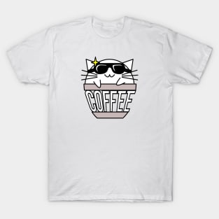 Cool cat in coffee cup with warped text swearing sunglasses T-Shirt